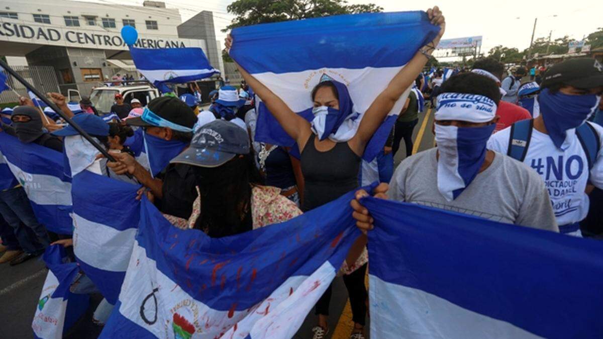 Nicaraguan citizens protest against the Daniel Ortega government on Sept. 26 in Managua.