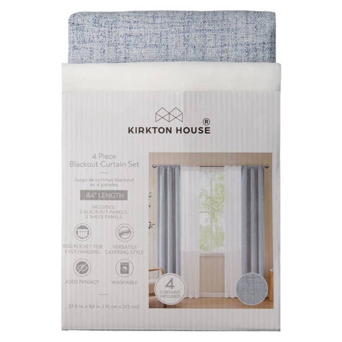  Kirkton House Blackout Curtain Set in blue at Aldi.