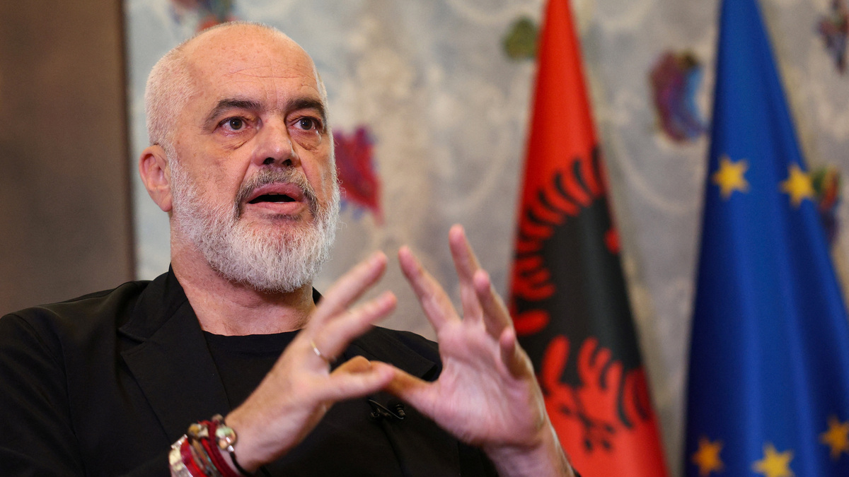Albanian Prime Minister Edi Rama gestures during an interview with Reuters as Albanians protest against a planned luxury resort backed by a company linked to Jared Kushner, the son-in-law of U.S. President Donald Trump, on an environmentally sensitive part of the Adriatic coast, in Tirana, Albania, June 8, 2026. REUTERS/Florion Goga