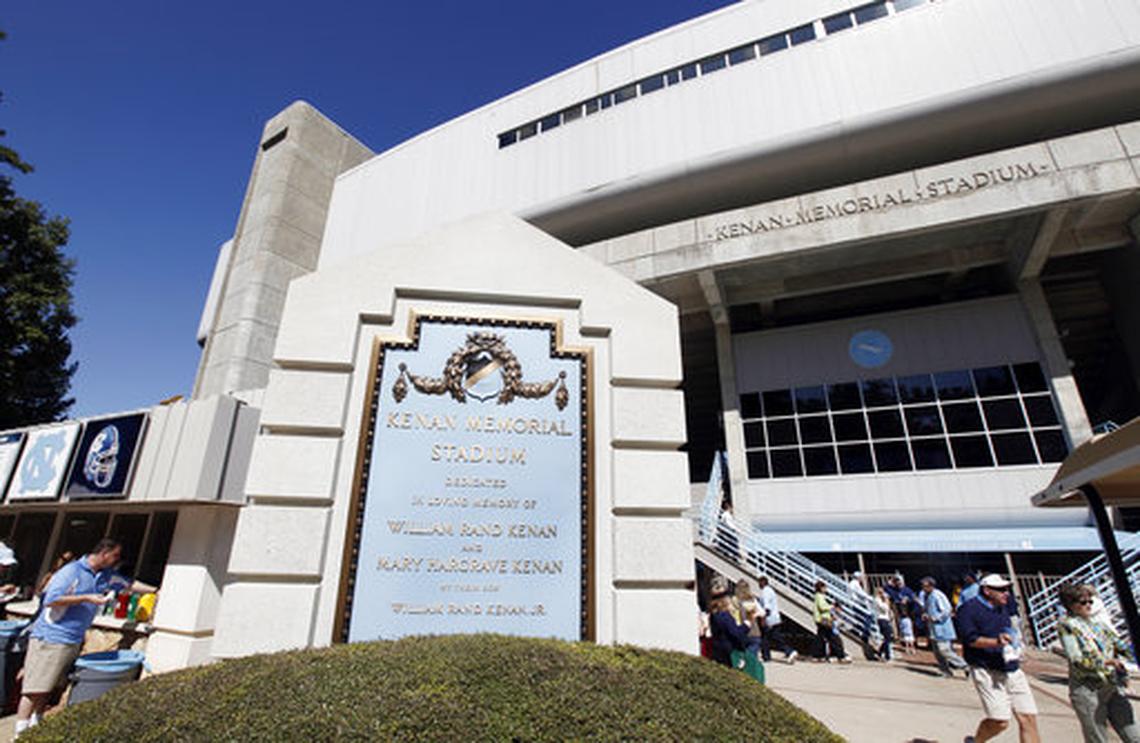 This 2011 photo shows the dedication plaque outside Kenan Memorial Stadium in Chapel Hill. UNC-Chapel Hill is changing the plaque to distance the university from William Rand Kenan Sr.’s involvement in the 1898 massacre targeting black North Carolinians. The university consulted with the Kenan family and decided to change the honorific reference to focus on stadium donor William Rand Kenan Jr., who had made the stadium donation in memory of his parents.