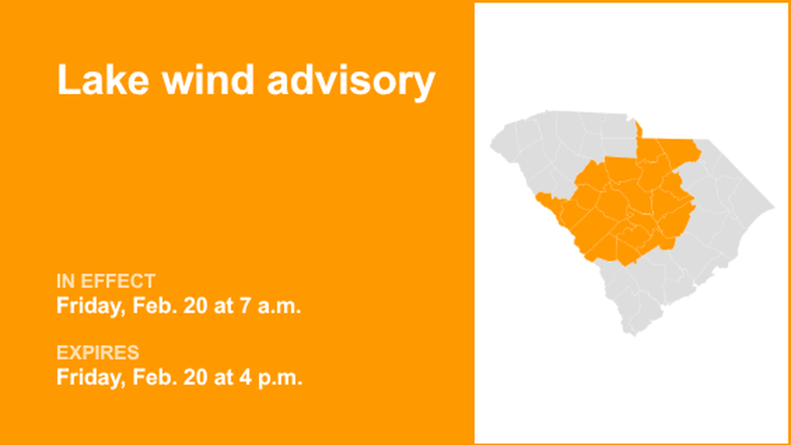UPDATE: Lake wind advisory affecting Midlands until early Friday evening 