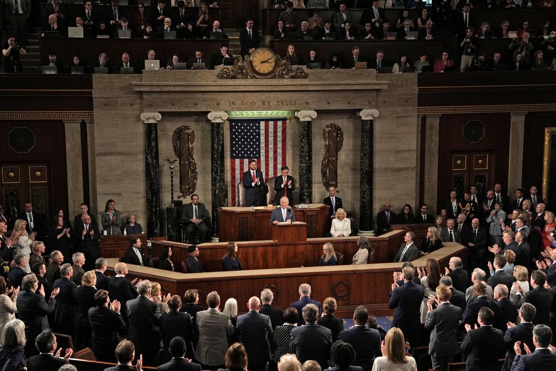 King Charles III addresses a joint meeting of Congress in honor of the 250th anniversary of American independence at the Capitol in Washington, on Tuesday, April 28, 2026. (Salwan Georges/The New York Times)