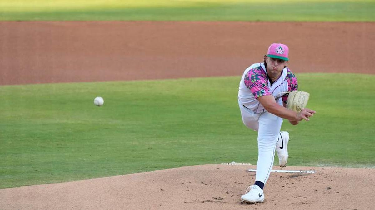  Apr 18, 2025; North Augusta, South Carolina, USA; Augusta GreenJackets Ethan Bagwell (18) pitches during the Augusta GreenJackets and Myrtle Beach baseball game at SRP Park. | Katie Goodale / USA TODAY NETWORK via Imagn Images 
