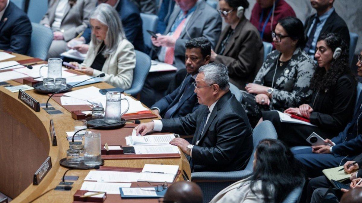 Representative of People's Republic of China to the United Nations Fu Cong (C) speaks at the United Nations Security Council (UNSC) ahead of votes on two draft resolutions regarding the current crisis in the Middle East, at the UN headquarters in New York, New York, USA, 11 March 2026. Photo by OLGA FEDOROVA /EPA
