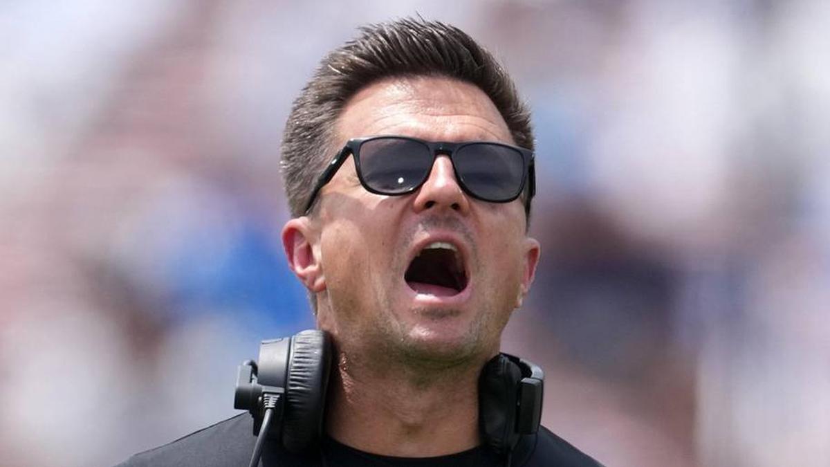  May 2, 2026; Pasadena, CA, USA; UCLA Bruins coach Bob Chesney reacts during the spring game at Rose Bowl. Mandatory Credit: Kirby Lee-Imagn Images | Kirby Lee-Imagn Images 