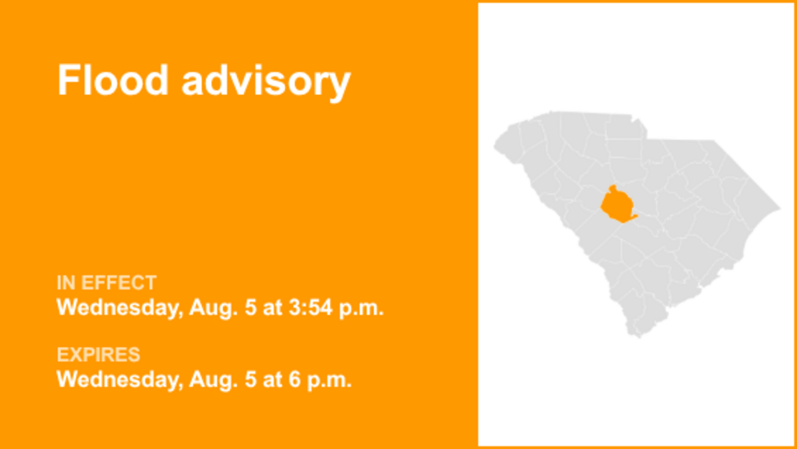 UPDATE: Flood advisory for Midlands until 1 a.m. Thursday caused by heavy rainfall 
