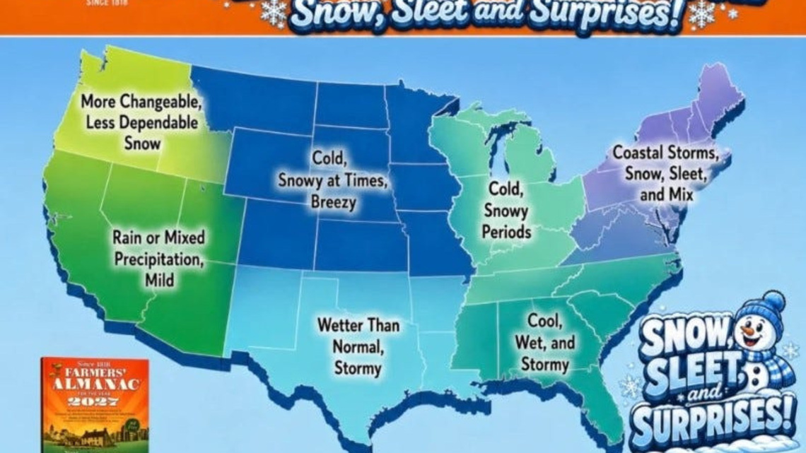 When will Ohio get snow? See Farmers' Almanac first snowfall map