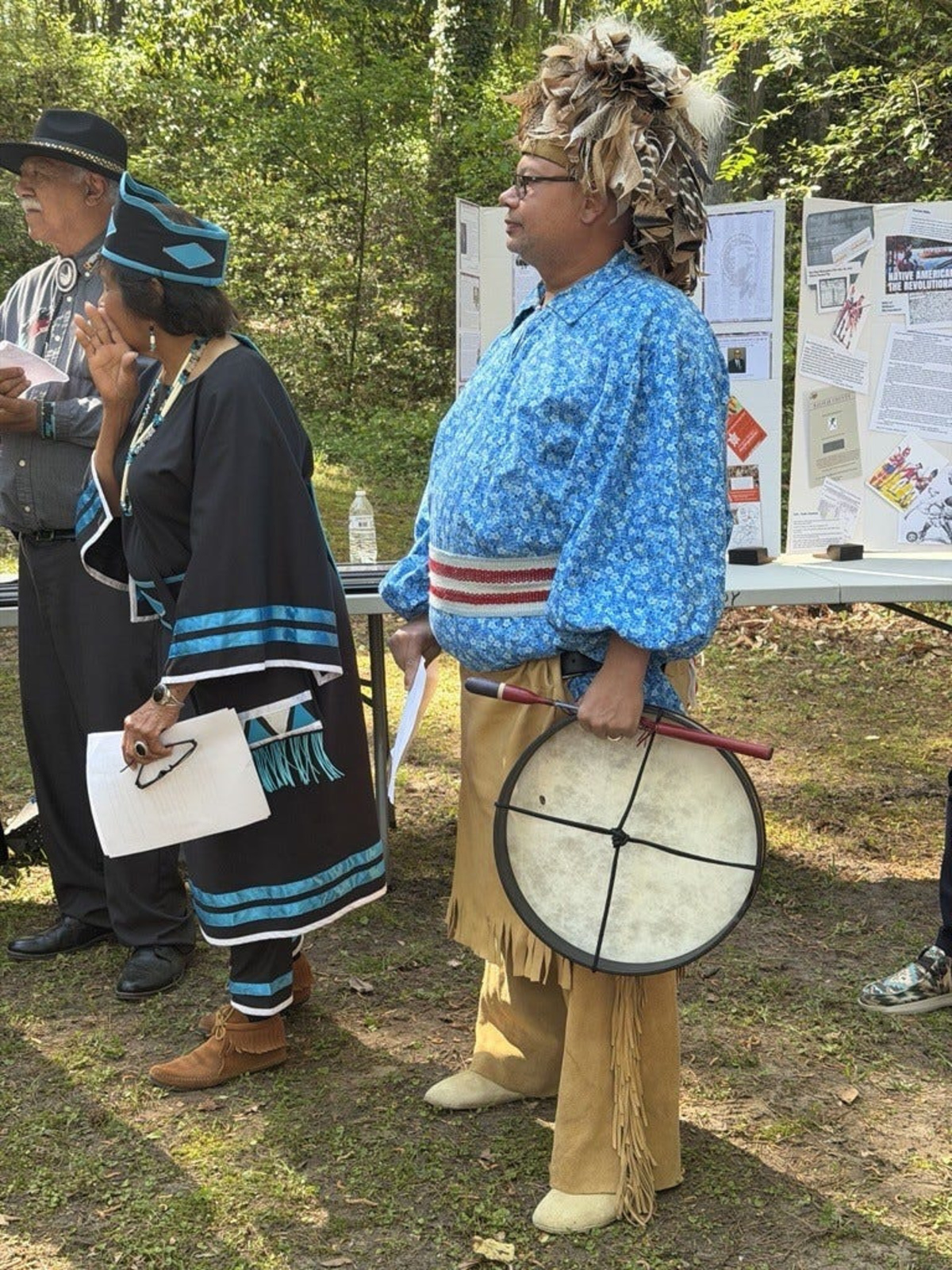Marty Richardson, vice chief of the Haliwa-Saponi Indian Tribe, spoke during a ceremony at Halifax Resolve Days, a three-day living history festival in Halifax, North Carolina in April, 2026.