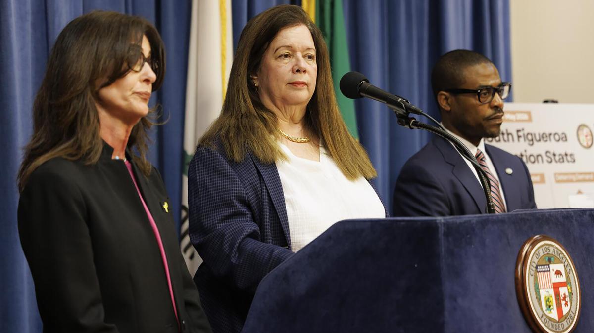 Los Angeles City Atty. Hydee Feldstein Soto holds a news conference at City Hall in May.
 (Carlin Stiehl/Los Angeles Times/TNS)