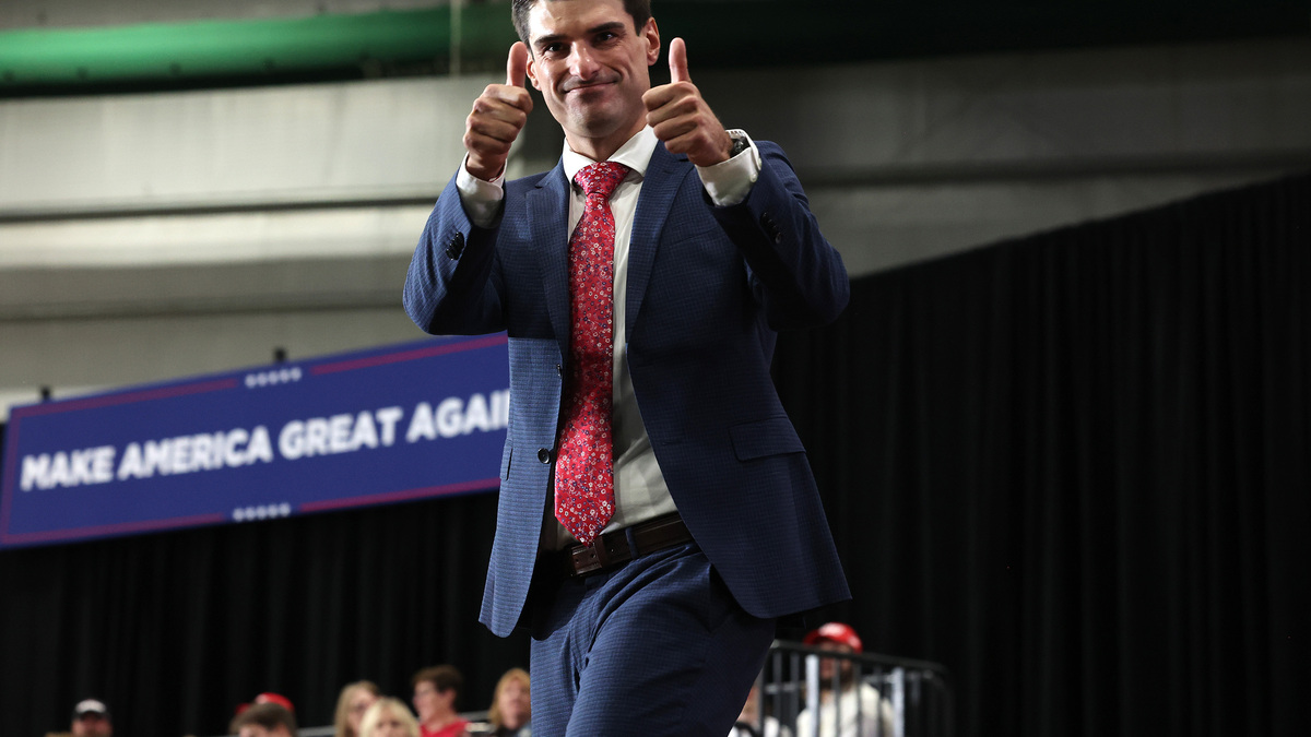Rob Bresnahan, then the Republican nominee for Pennsylvania's 8th Congressional District, takes the stage during a campaign rally for Republican presidential nominee former U.S. President Donald Trump at Riverfront Sports on Oct. 9, 2024, in Scranton, Pennsylvania. (Michael M. Santiago/Getty Images/TNS)