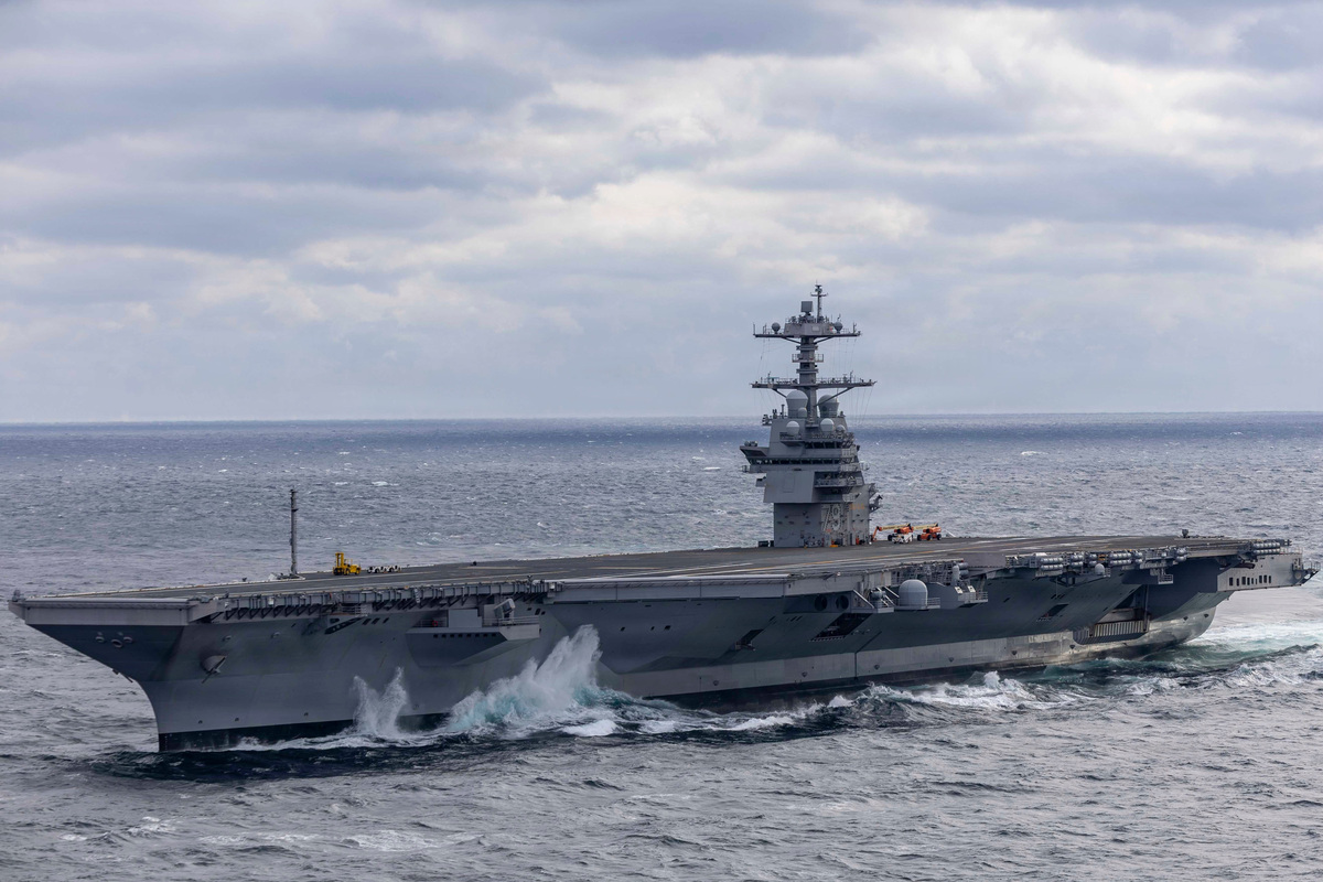 Pre-Commissioning Unit John F. Kennedy (CVN 79) transits the Atlantic Ocean during Builder's Sea Trials, Jan. 28, 2026. Builder’s Trials provide an opportunity to test ship systems and components at sea for the first time, and make required adjustments prior to additional underway testing.