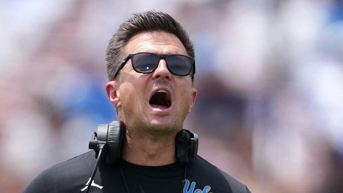  May 2, 2026; Pasadena, CA, USA; UCLA Bruins coach Bob Chesney reacts during the spring game at Rose Bowl. Mandatory Credit: Kirby Lee-Imagn Images | Kirby Lee-Imagn Images 