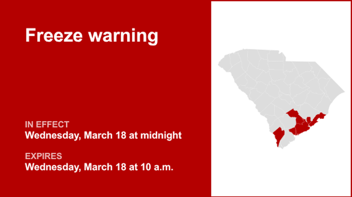 UPDATE: Freeze warning for Lowcountry for Wednesday - temperatures to dip to 29 