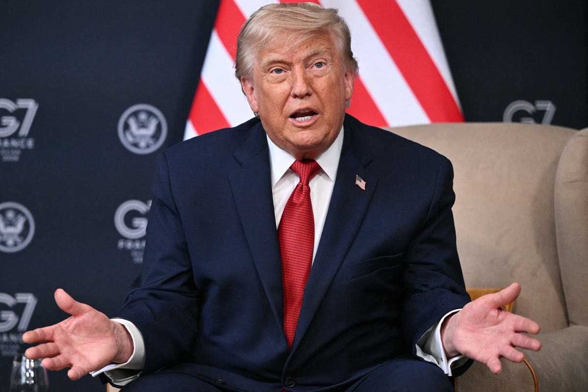  President Donald Trump speaks during a meeting on the sidelines of the G7 summit in Evian, France, on June 17, 2026. 