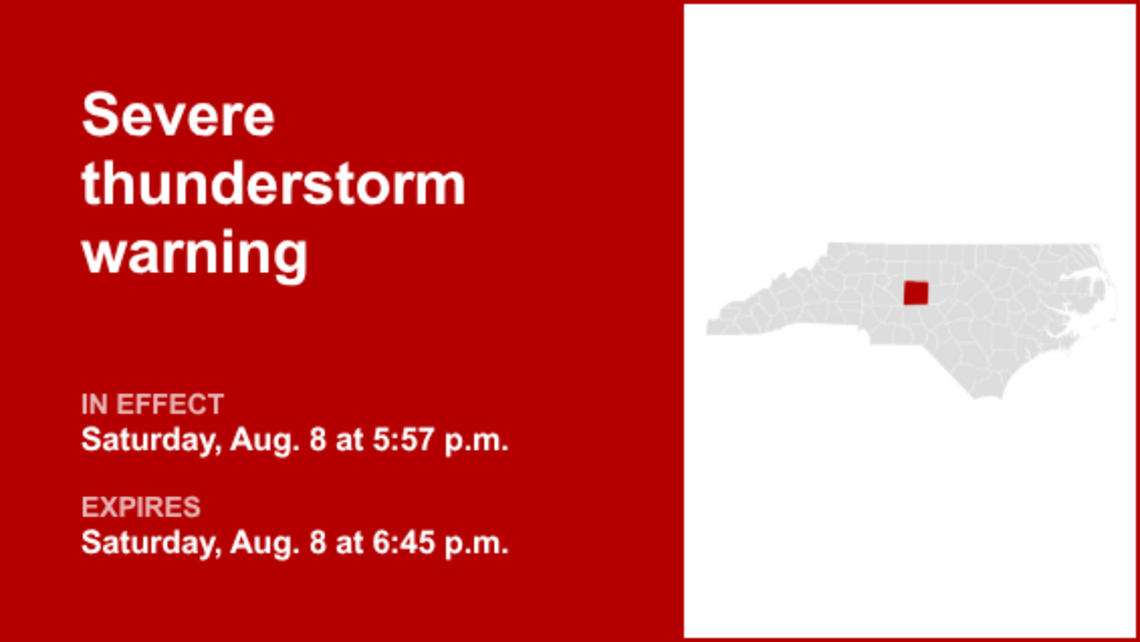 Severe thunderstorm warning affecting Randolph County Saturday evening 