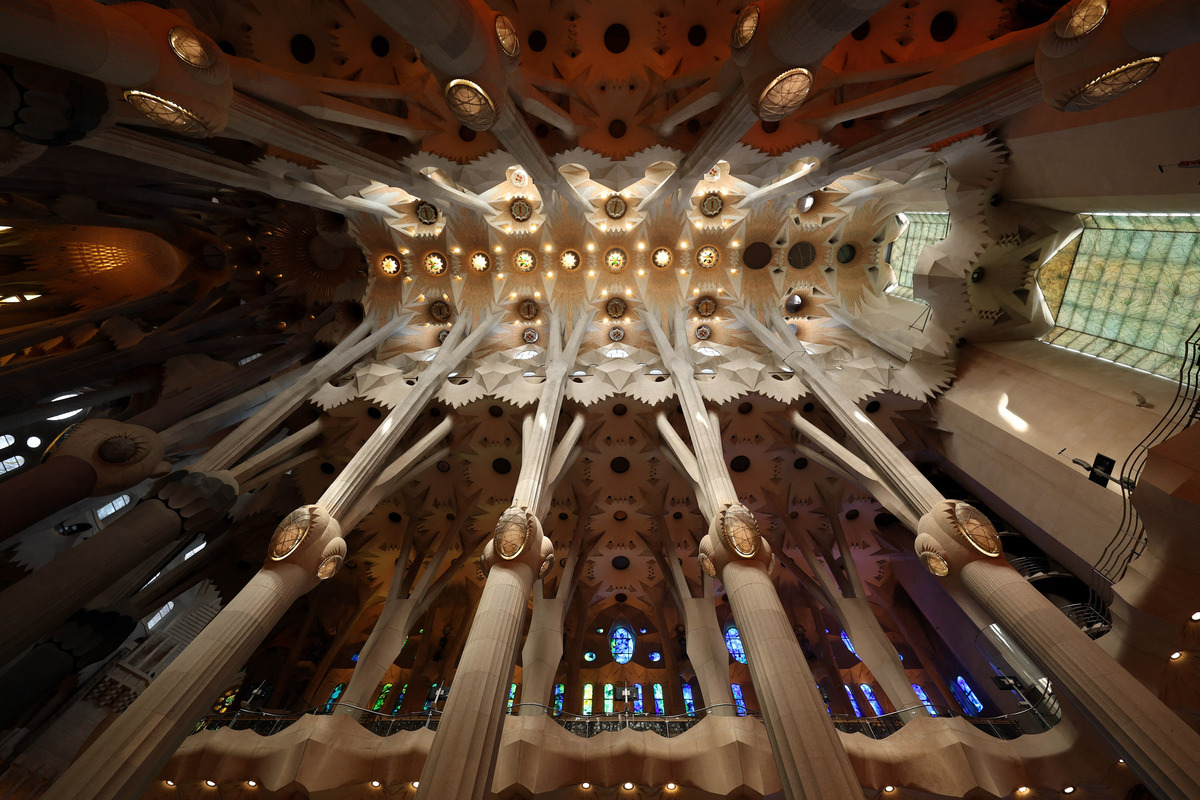  A view of a portion of the ceiling of the Sagrada Familia, captured on June 7, 2026. 