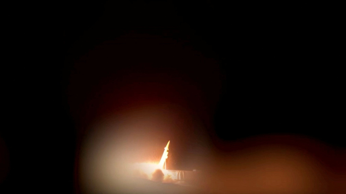 A screengrab from a handout video showing a missile launched by Iran, released on June 28, 2026. IRGC/WANA/Handout via REUTERS