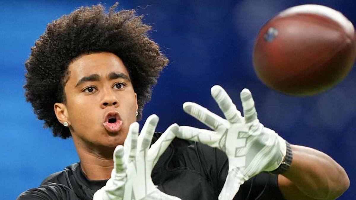  Feb 28, 2026; Indianapolis, IN, USA; Southern California wideout Ja'Kobi Lane (WO27) during the NFL Scouting Combine at Lucas Oil Stadium. Mandatory Credit: Kirby Lee-Imagn Images | Kirby Lee-Imagn Images 
