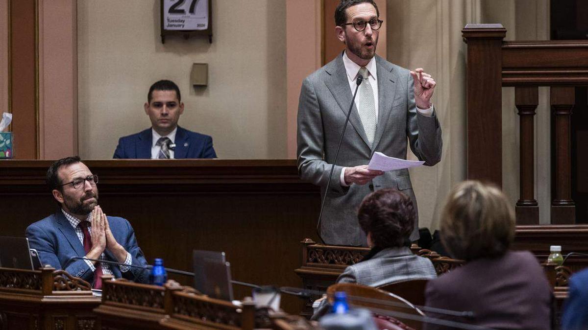 State Sen. Scott Wiener (D-San Francisco) asks for support for one of his bills on Jan. 27, 2026. (Hector Amezcua/The Sacramento Bee/TNS)