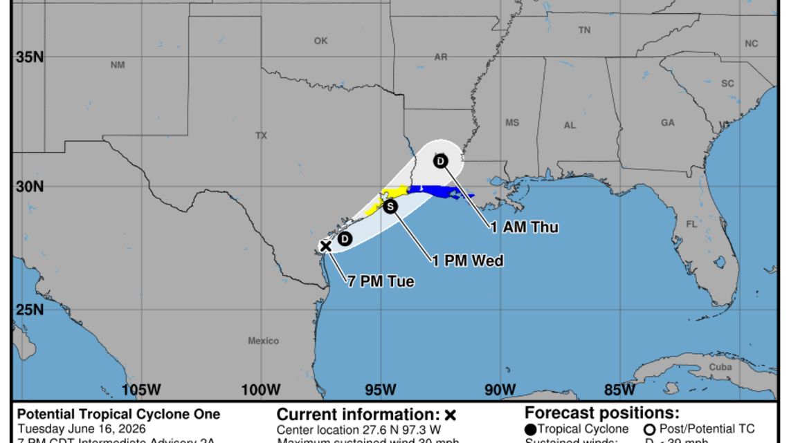 Tuesday, June 16 update from the NHC: Latest on the Potential Tropical Cyclone 