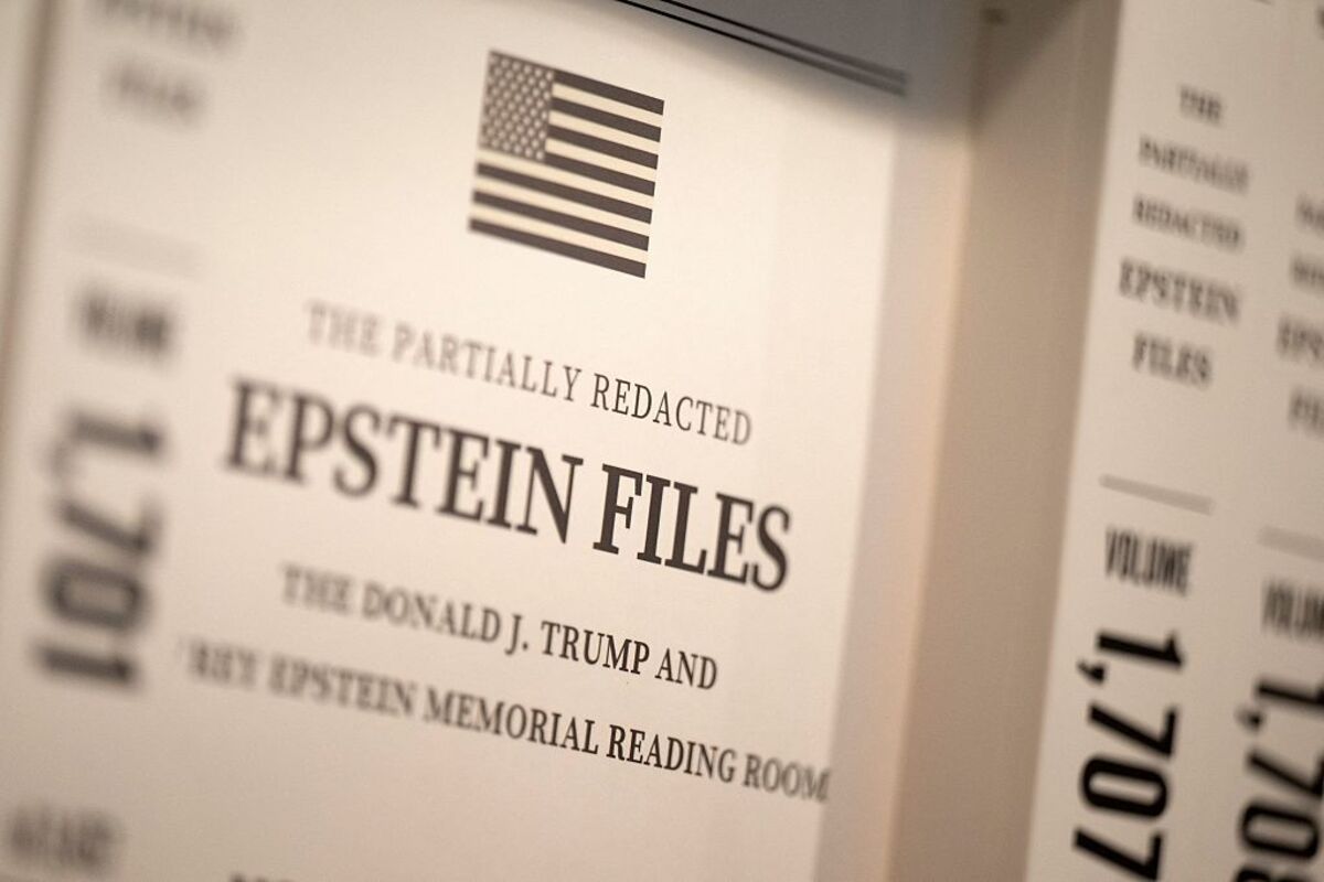  Volumes are seen as preparations are made for the opening of the pop-up exhibit “Donald J. Trump and Jeffrey Epstein Memorial Reading Room,” where 3,437 bound volumes of the “Epstein Files” are on display on June 8, 2026, in Washington, D.C. 