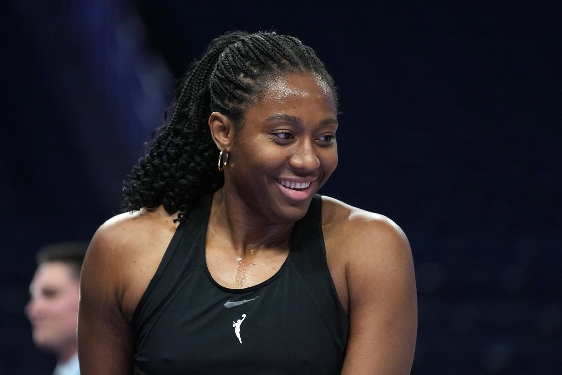  Indiana Fever forward Aliyah Boston (7) warms up before a game. Darren Yamashita-Imagn Images