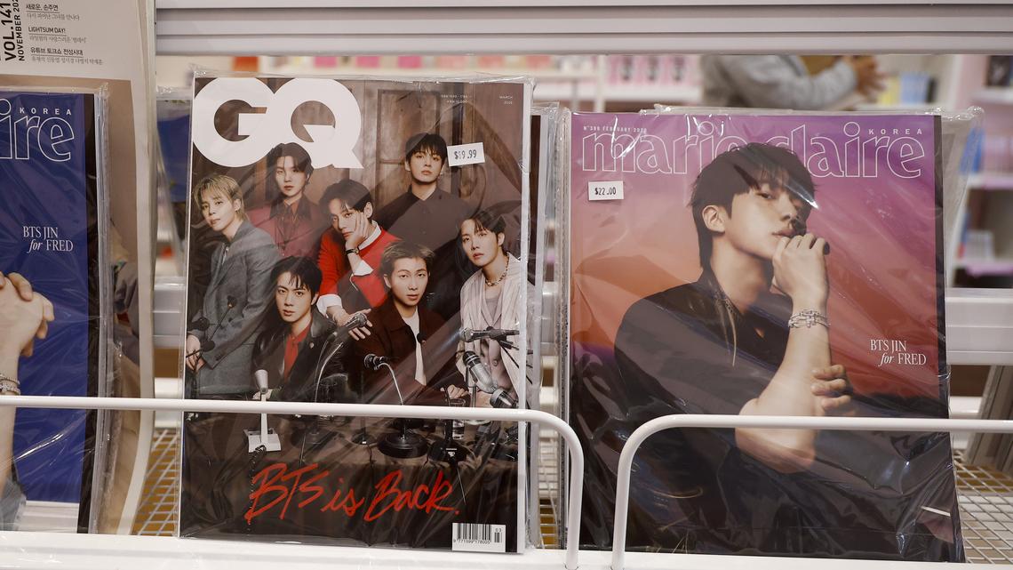 Magazines with BTS for sale pictured at K-Pop Nabi on Thursday.