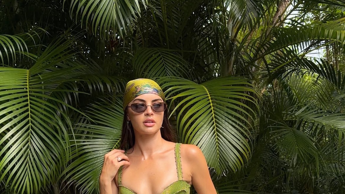 Rachael Kirkconnell Shows Off Her Sculpted Abs in a Glittery Green Bikini 
