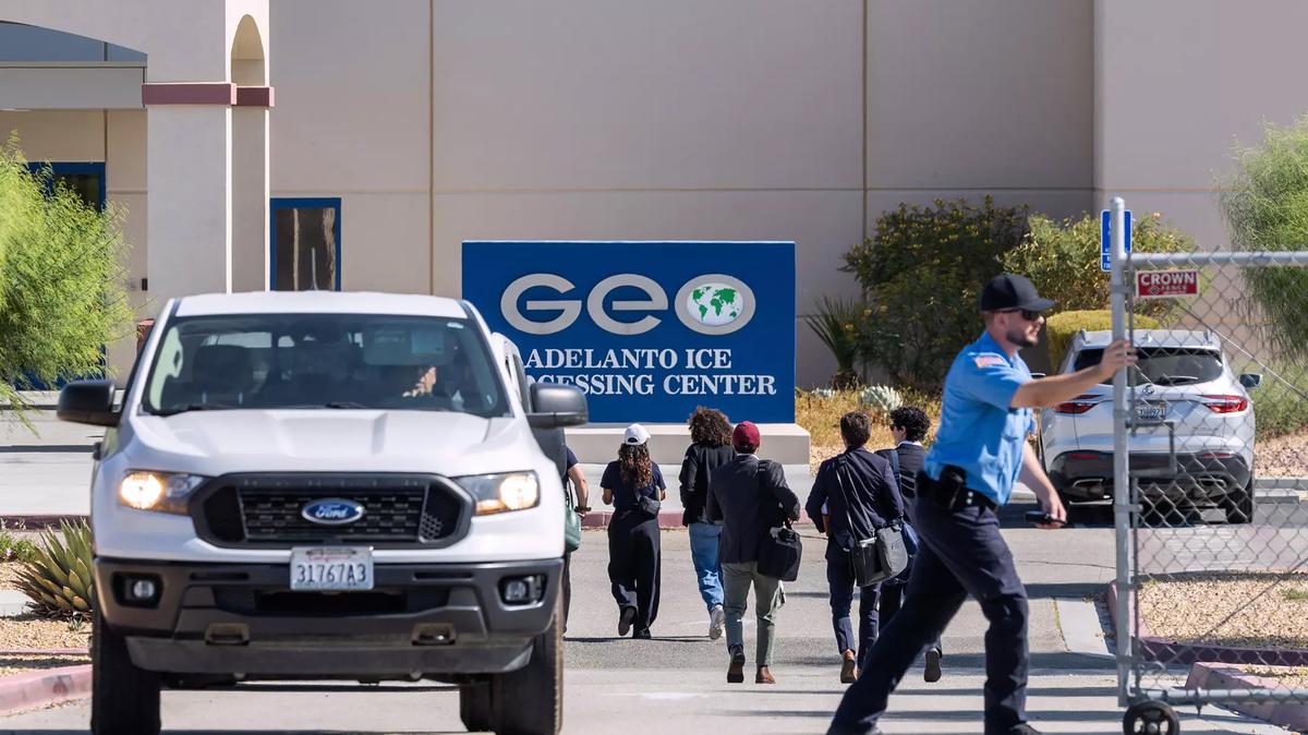 The entrance to an immigration detention center in Adelanto, California. (Myung J. Chun/Los Angeles Times/TNS)