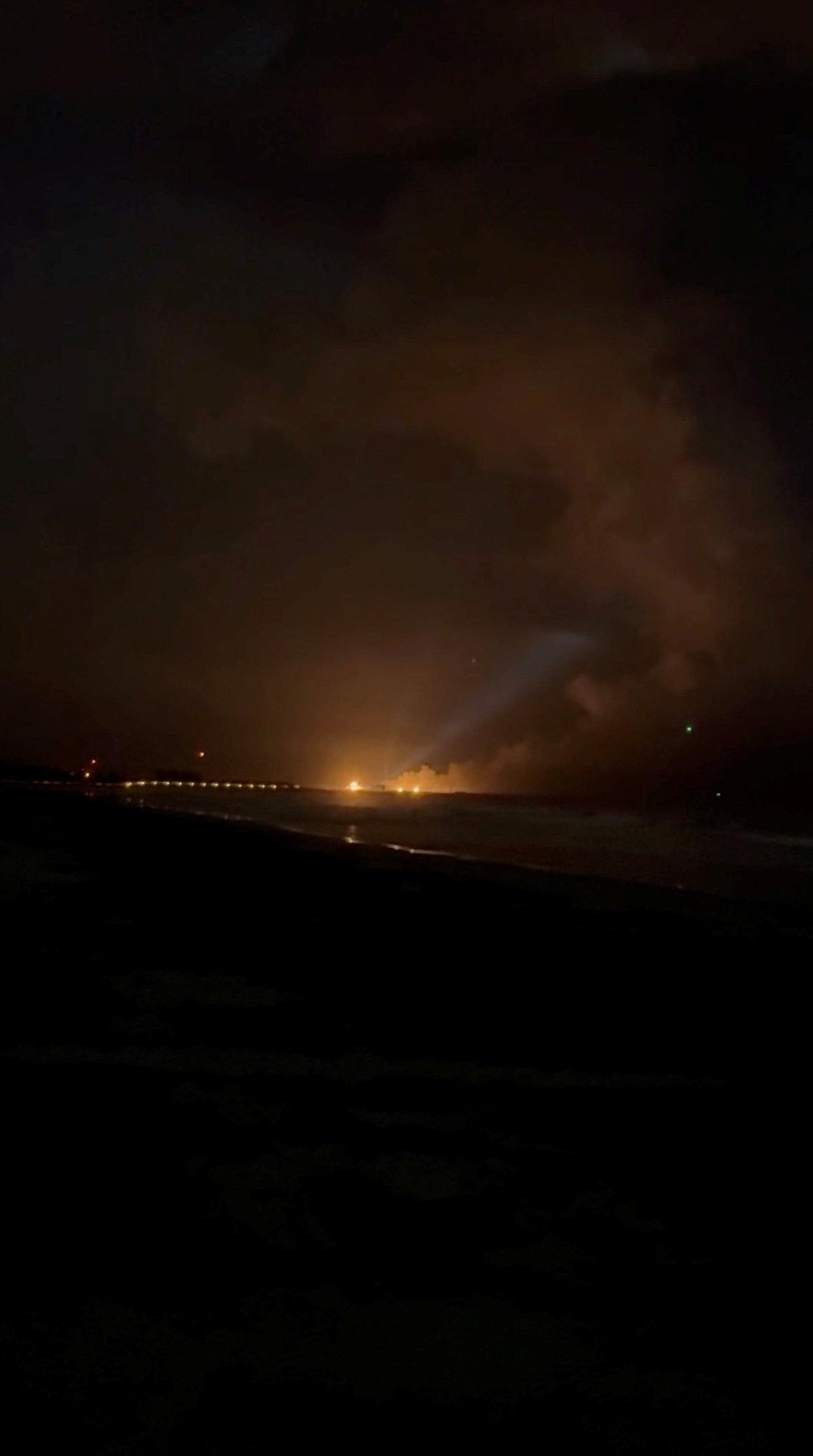 Fire and smoke rise from the launch pad of Blue Origin's New Glenn rocket as it explodes during a test, in Cape Canaveral, Florida, U.S., May 28, 2026, in this screen grab obtained from a social media video. Courtney Blair/via REUTERS