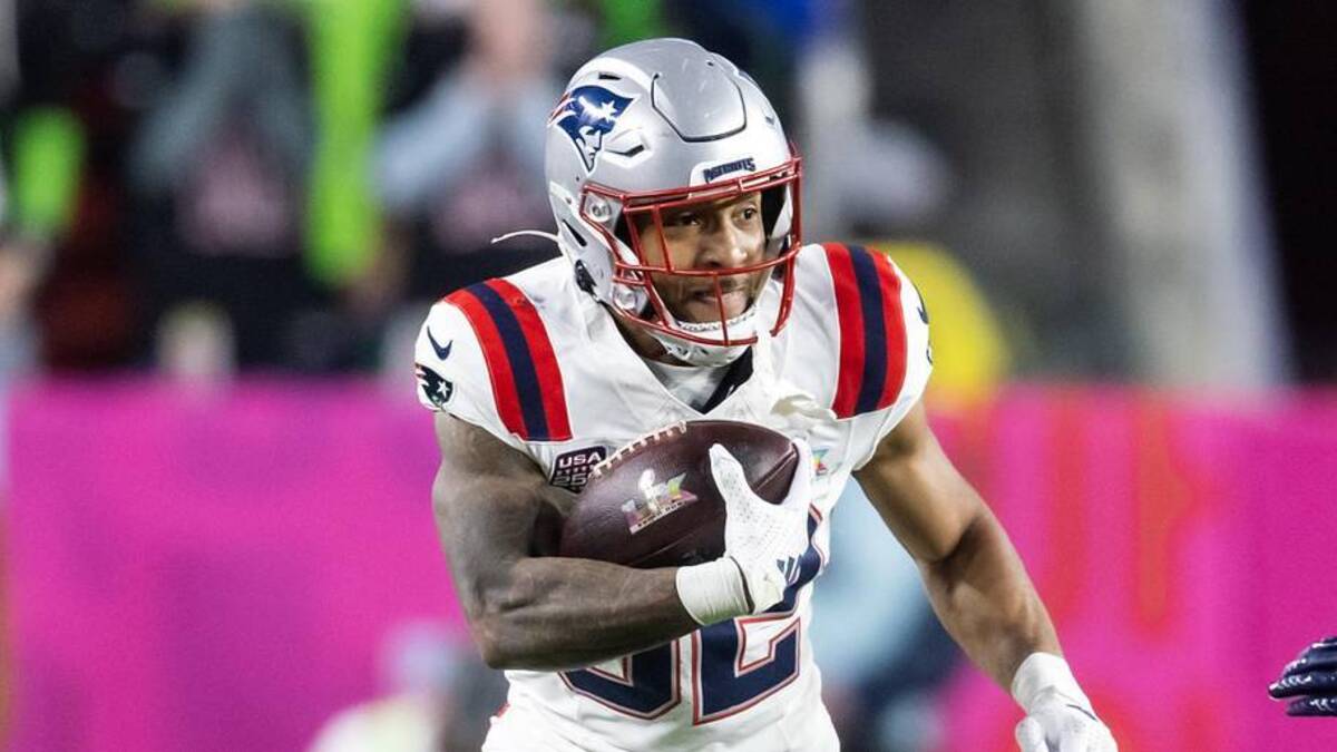  Feb 8, 2026; Santa Clara, CA, USA; New England Patriots running back Treveyon Henderson (32) against the Seattle Seahawks during Super Bowl LX at Levi's Stadium. Mandatory Credit: Mark J. Rebilas-Imagn Images | Mark J. Rebilas-Imagn Images 