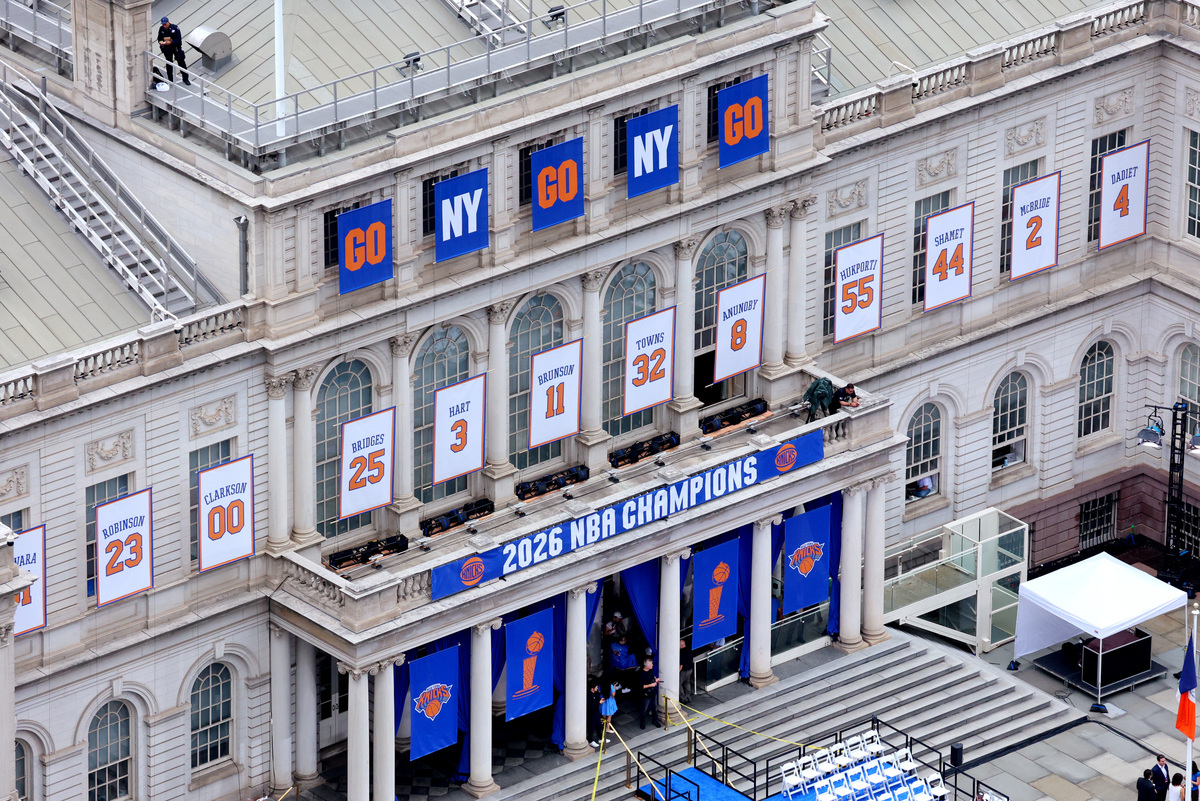 Basketball - NBA - New York Knicks Parade - Woolworth Building, New York City, New York, U.S. - June 18, 2026 General view of the New York City Hall before the parade REUTERS/Mike Segar