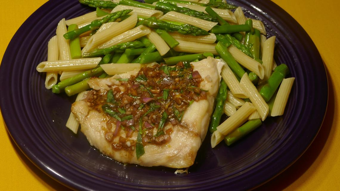 Quick Fix: Lemon tarragon snapper with asparagus and penne