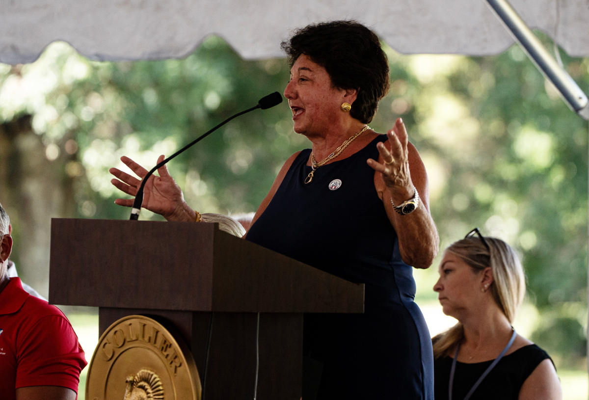 Kathleen Passidomo, a state senator speaks at the groundbreaking ceremony of the Collier County State Veterans’ Nursing Home on Friday, July 10, 2026.