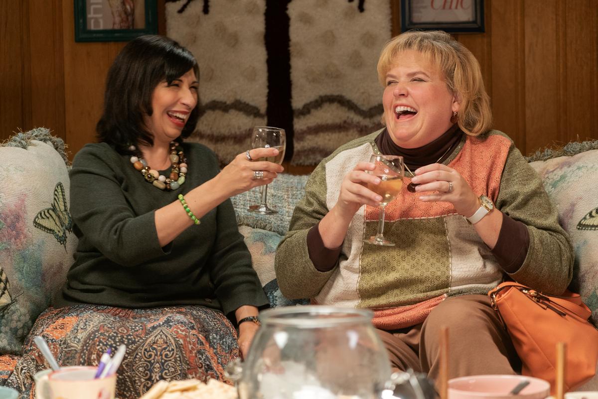 Fortune Feimster, right, and Rose Abdoo were part of the awkward Talking Club in the movie “Barb and Star Go to Vista Del Mar.”