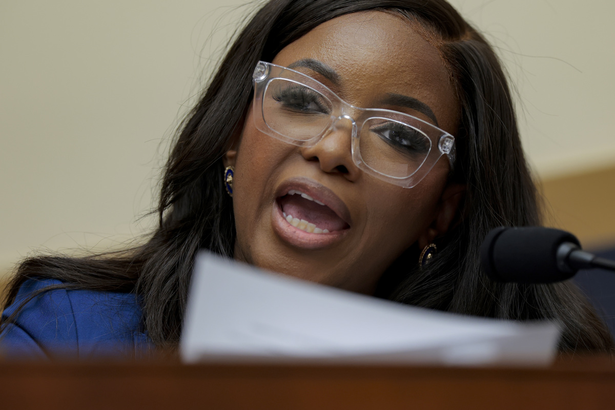  Representative Jasmine Crockett speaks during a House Judiciary Committee hearing on March 4, 2026, in Washington, D.C. 