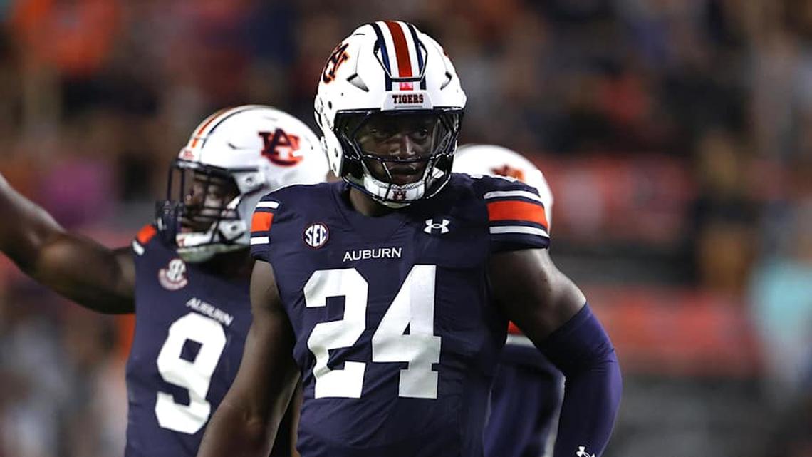  Sep 14, 2024; Auburn, Alabama, USA; Auburn Tigers nose tackle Keyron Crawford (24) against the New Mexico Lobos at Jordan-Hare Stadium. Mandatory Credit: John Reed-Imagn Images | John Reed-Imagn Images 