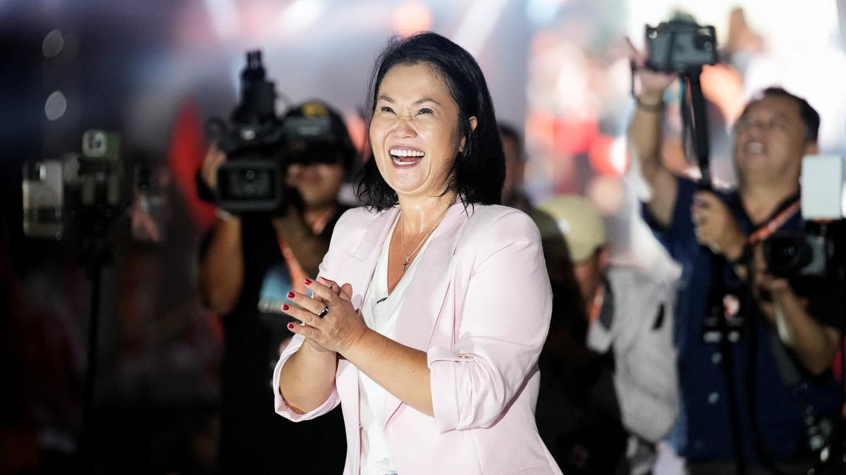 Presidential candidate Keiko Fujimori, who is making a fourth bid for Peru's presidency, reacts during her closing campaign rally ahead of the April 12 general election, in Lima, Peru, April 9, 2026. REUTERS/Angela Ponce