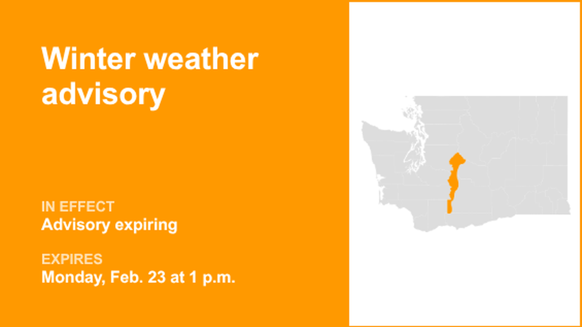 The current winter weather advisory for Eastern Cascades will expire at 1 p.m. 