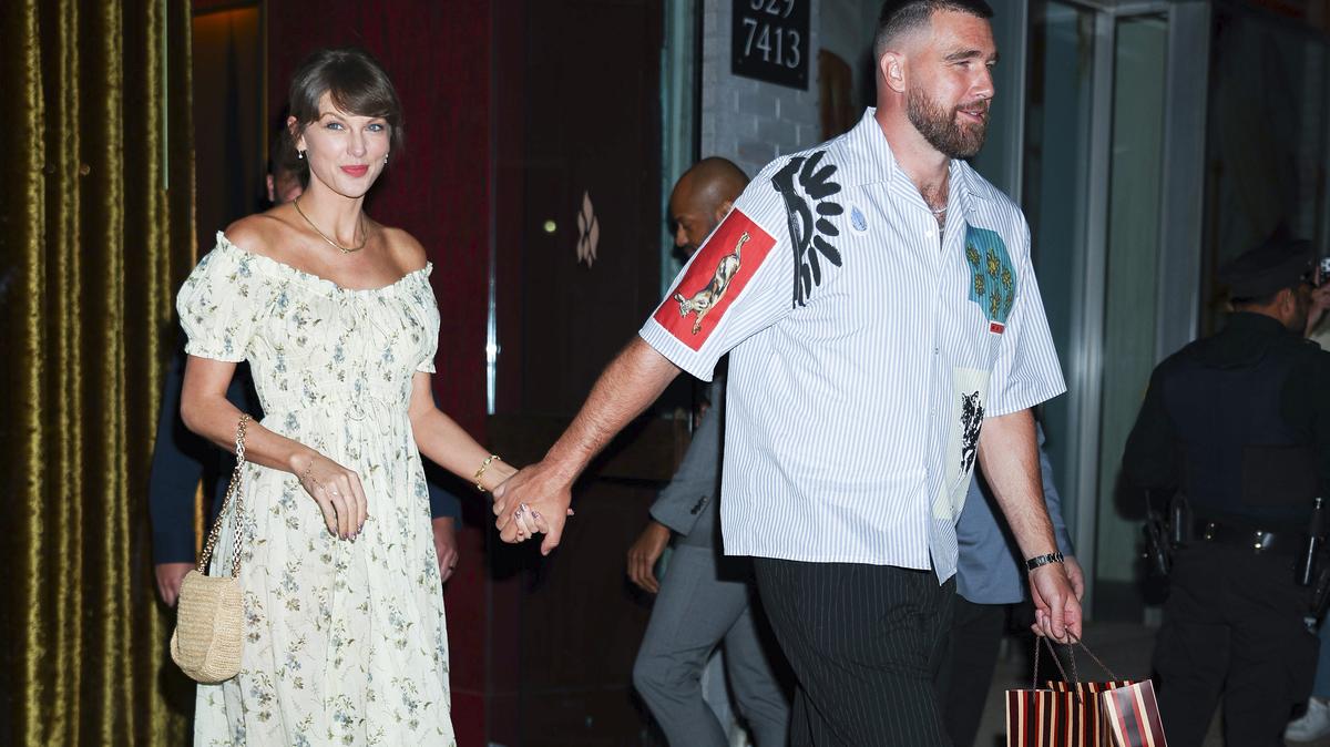 Taylor Swift and Travis Kelce leaving a venue in New York City on May 15, 2026. 