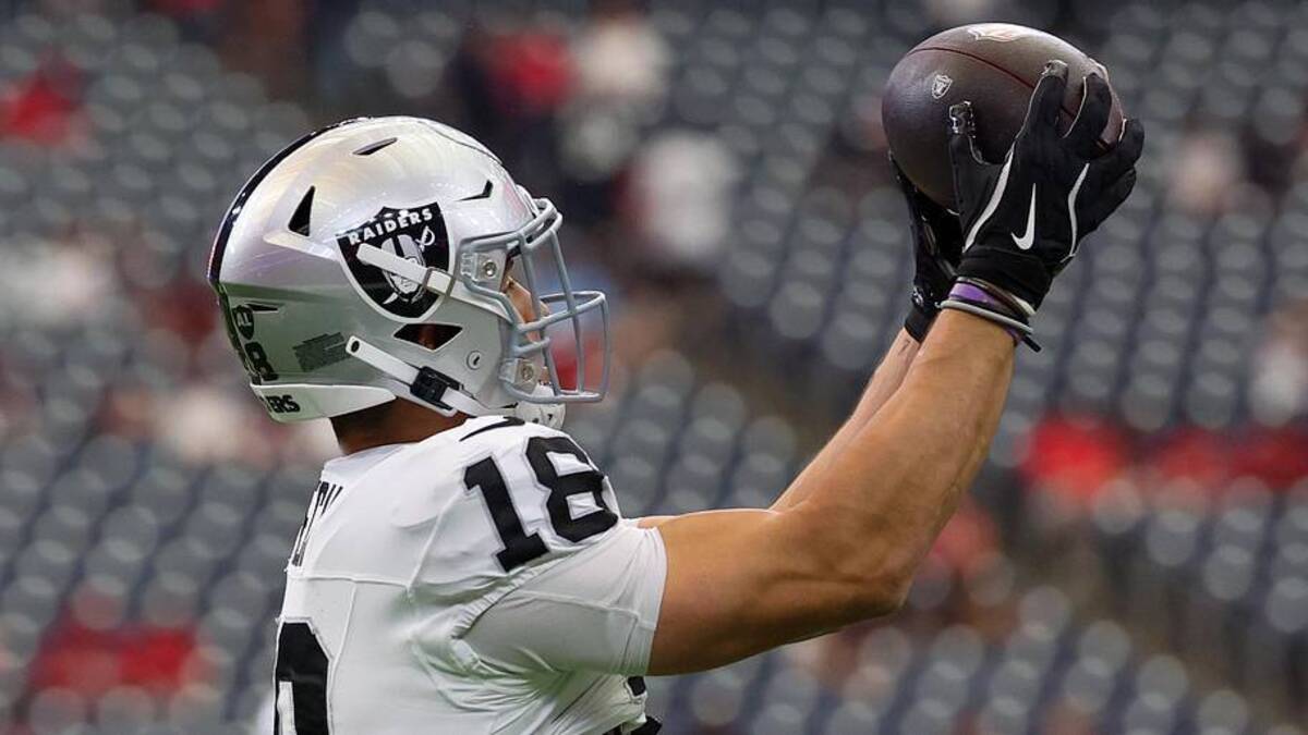  Dec 21, 2025; Houston, Texas, USA; Las Vegas Raiders wide receiver Jack Bech (18) before playing against the Houston Texans at NRG Stadium. Mandatory Credit: Thomas Shea-Imagn Images | Thomas Shea-Imagn Images 