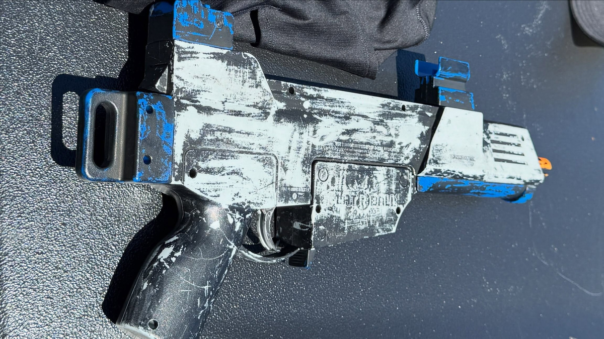 A toy gun that the San Mateo Police Department found in a Waymo robotaxi after detaining two teenagers in Northern California. A Waymo representative reported the teens were shooting water beads from a toy gun out of the vehicle on Monday, July 6, 2026, in San Mateo, CA.