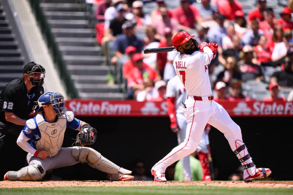  Jo Adell's revised plate approach is improving consistency without eliminating power. William Liang-Imagn Images