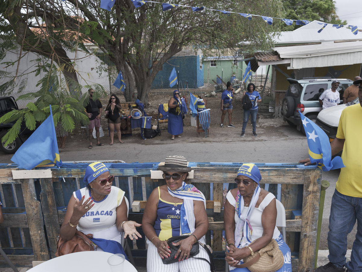 Soccer fans attend an event with national team players in Boka Sami, Curacao, June 7, 2026. Competing for the first time in the World Cup soccer tournament, Curacao is brimming with joy. (Luis Antonio Rojas/The New York Times)