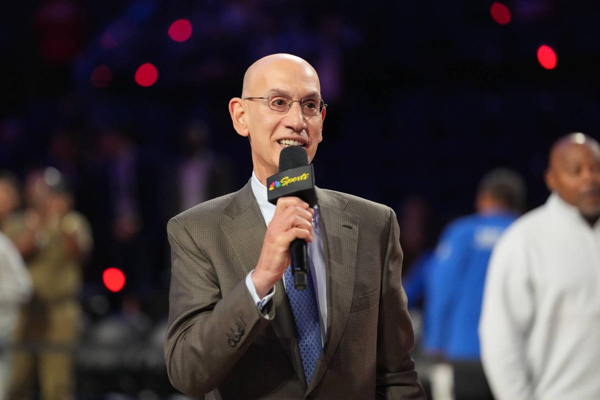  NBA commissioner Adam Silver speaks to the media Kirby Lee-Imagn Images