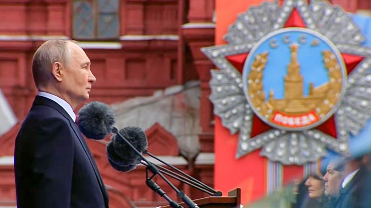 Russian President Vladimir Putin gives a speech during the Victory Day military parade May 9 at Red Square in Moscow. Putin arrived in Beijing on Tuesday for a state visit. Photo by Kremlin/UPI
