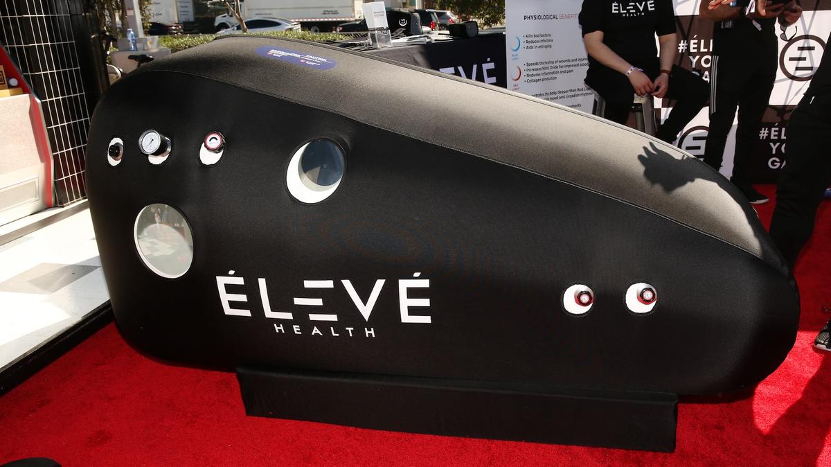 LOS ANGELES, CALIFORNIA - FEBRUARY 13: View of Élevé Health Hyperbaric Chamber at the Players Tailgate by Bullseye Event Group on February 13, 2022 in Los Angeles, California. (Photo by Jesse Grant/Getty Images for Bullseye Event Group)