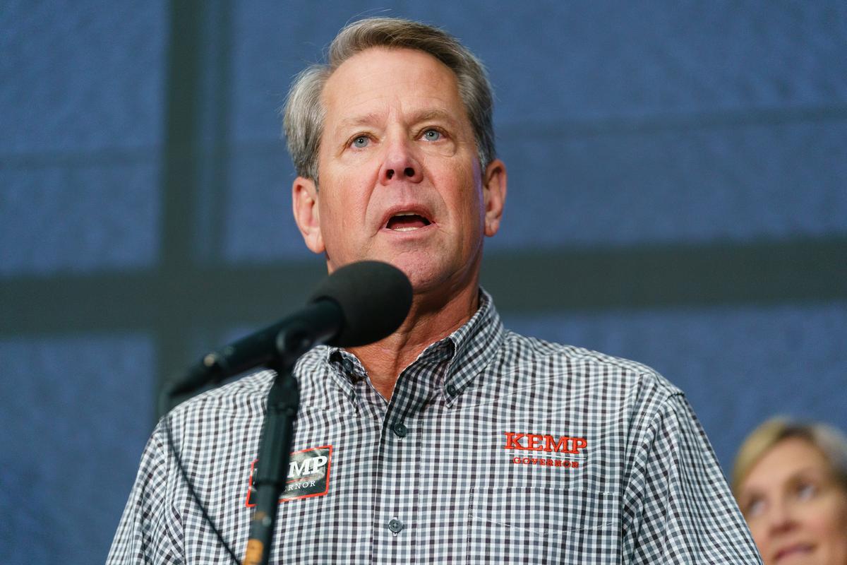 Georgia Governor Brian Kemp speaks at a press conference in Atlanta on November 7, 2022. 
