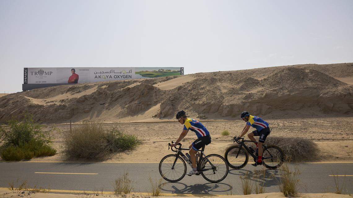 FILE -- A billboard for a Trump golf course in Dubai, Feb. 8, 2018. The Trump Organization has shelved plans for two hotel lines that the president’s sons once cast as part of the vision for “the next generation” of the company. (Tasneem Alsultan/The New York Times)