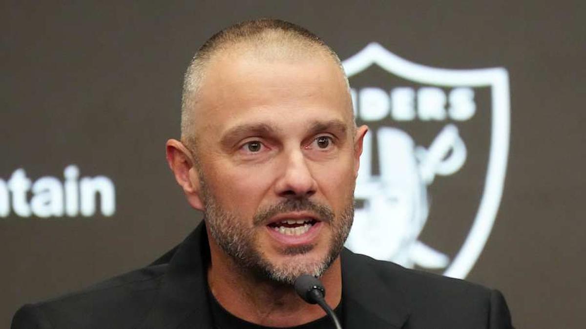  Feb 10, 2026; Henderson, NV, USA; Las Vegas Raiders general manager John Spytek at press conference at Intermountain Health Performance Center. Mandatory Credit: Kirby Lee-Imagn Images | Kirby Lee-Imagn Images 